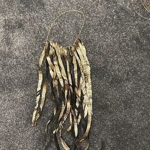 Faux Leather Bib Necklace Gold and Black Fringe Statement Necklace